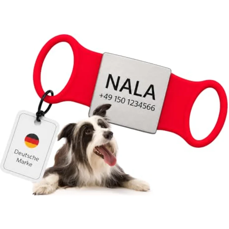 mypfote.com Hundemarke personalisiert, Slider mit Gravur, Rot, Größe L, weich und leise, Edelstahl-Silikon Kombination – Bild 1