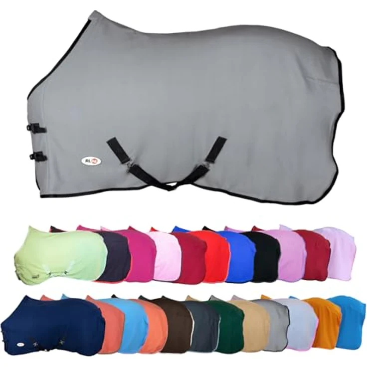 RL24 Abschwitzdecke Basicline, atmungsaktive Fleecedecke mit Kreuzgurt und Widerristpolster, in Hellgrau – 55cm – Bild 1