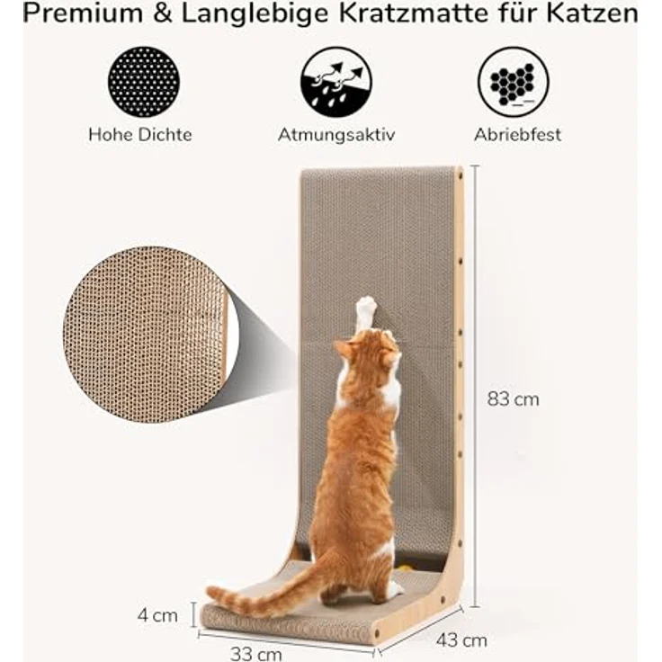 FUKUMARU L-förmiges Kratzbrett für Katzen, 83 cm hohe Kratzpappe mit Ballspielzeug, nachhaltig und widerstandsfähig, ideal für Wand und Ecke, XXL – Bild 3