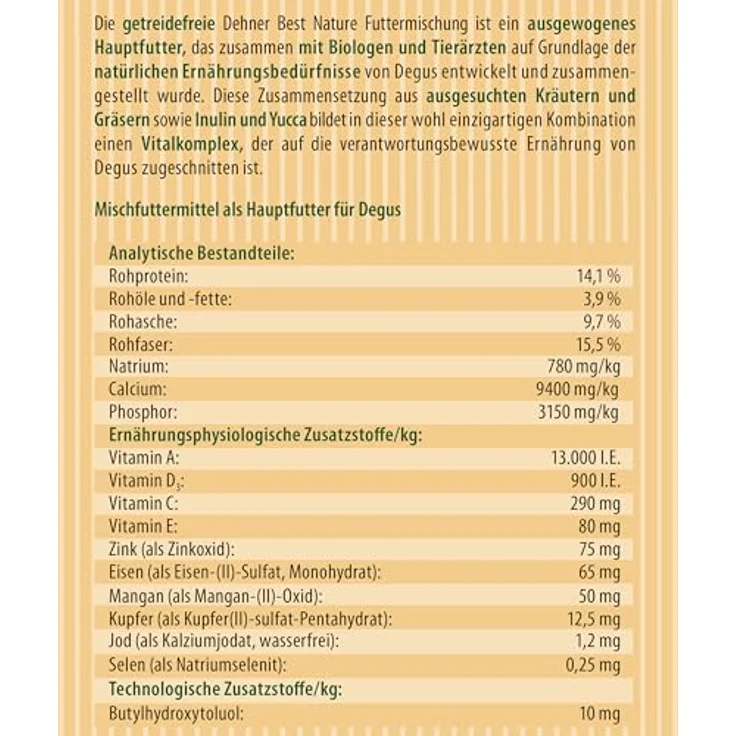 Dehner Best Nature Nagerfutter Adult, Getreidefreies Degufutter mit 25 Zutaten, 2 kg, 100 % natürlich – Bild 2