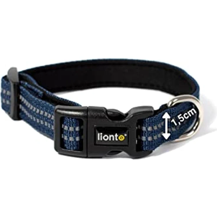 lionto Hundehalsband aus strapazierfähigem Nylon, Größe XS, gepolstert, 360° reflektierend, Klickverschluss, blauer Metallring, verstellbar durch stufenlosen Schieber – Bild 4