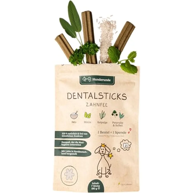 Hunderunde Zahnfee Dental Sticks, vegane Zahnpflege für Hunde, 21 STK, mit Apfeltrester & Pfefferminze, gegen Zahnstein & Maulgeruch, getreidefrei, für regelmäßige Zahnpflege