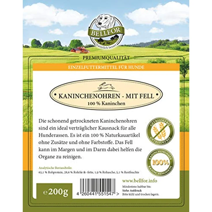 Bellfor Kaninchenohren mit Fell, 200 g - Natürliche Hunde Kauartikel zur Unterstützung der Magen-Darm-Gesundheit, getreidefrei und hypoallergen – Bild 2
