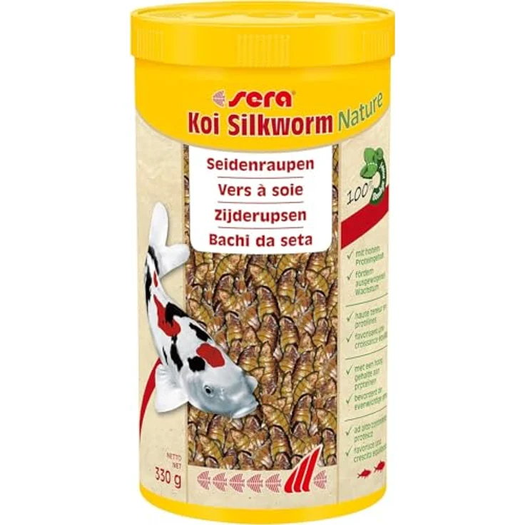 sera Koi Silkworm Nature 1000 ml, Hauptfutter für Koi ab 15 °C, natürlicher Leckerbissen Seidenraupen – Bild 2