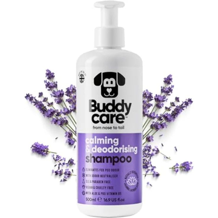 Buddycare Beruhigendes & desodorierendes Hundeshampoo, Lavendelduft mit Aloe Vera und Pro-Vitamin B5, 500ml – Bild 1