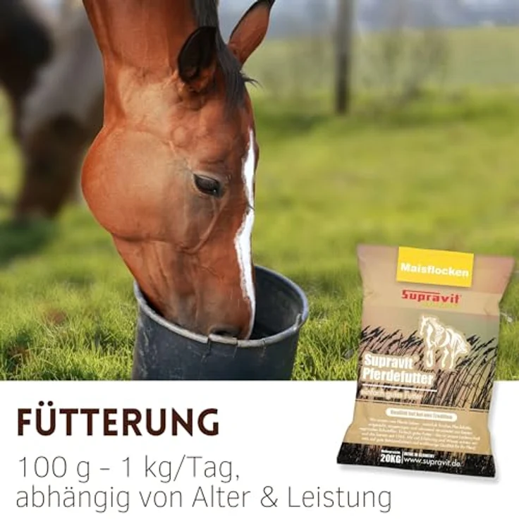 Supravit Maisflocken 20kg, 100% Naturrrein, energiereiches Pferdefutter für schnelle Gewichtszunahme – Bild 5