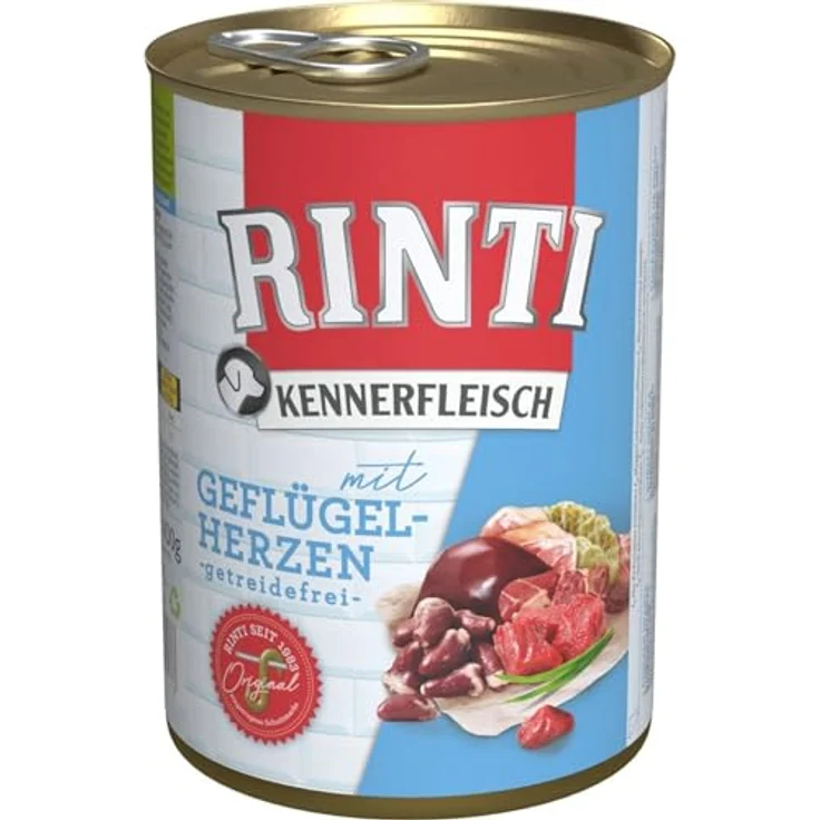 Rinti Pur Kennerfleisch Geflügelherzen, 24er Pack, 400g, reich an Fleisch (64%), mit Vitaminen