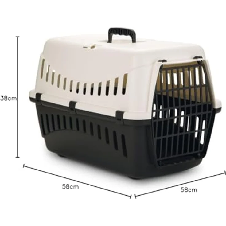 Beeztees Tiertransportbox Transportbox Gypsy creme/anthrazit für Katzen, mit abnehmbarem oberen Teil und praktischem Handgriff – Bild 5