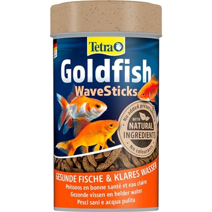 Tetra Goldfish Wave Sticks, Fischfutter in Form von wurmförmigen Futtersticks für Goldfische und Kaltwasserfische, 100 ml Dose, mit natürlichen Farbverstärkern und hochwertigen Inhaltsstoffen – Bild 1
