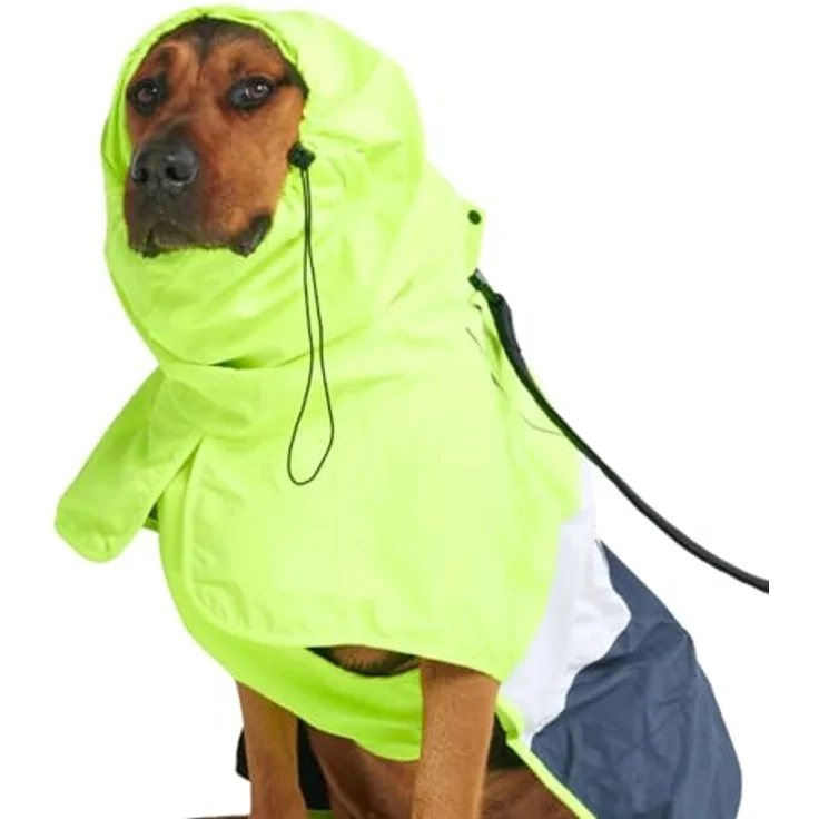 Spark Paws Hunderegenmantel, wasserdicht und winddicht, reflektierend, atmungsaktiv, vollständiger Körperschutz, Neon White Navy Blue, 4XL – Bild 1