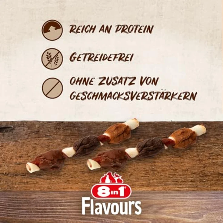 8in1 Triple Flavour Mega Skewers, große Kaustangen für Hunde über 25kg, Kausnacks mit extra viel Fleisch, 160g Beutel (2 Stück) – Bild 3