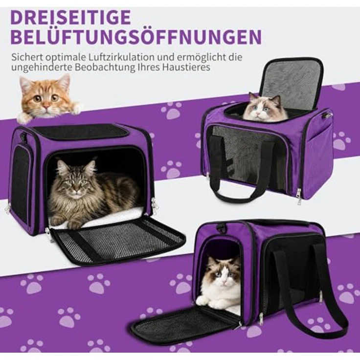 Aipwerer Faltbare Katzen Transportbox, Atmungsaktiv, 2 Größen (M/L) für Katzen bis 8 kg, mit gepolsterten Griffen und verstellbarem Schultergurt – Bild 5