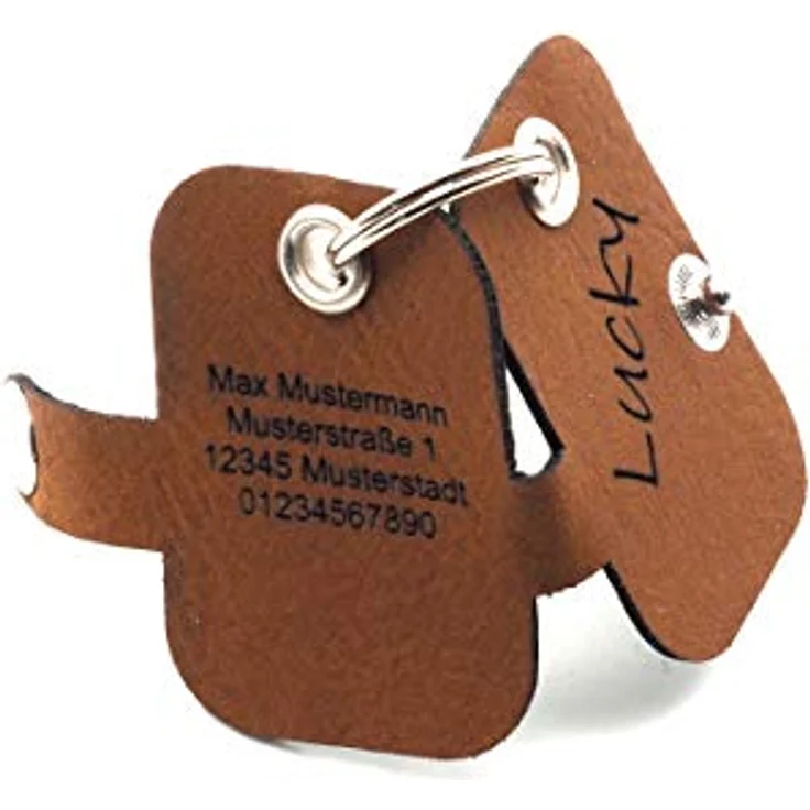 CopterFarm Hundemarkentasche mit Druckknopf, beidseitig gravierbar, rechteckig, braun, Kunstleder – Bild 3