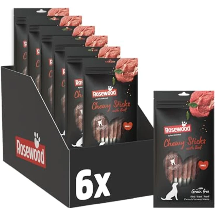 Rosewood Chewy Sticks Rind Small, Kaustangen für Hunde mit Rindfleisch, ohne Getreide und Gluten, unterstützt die Zahngesundheit, 6er Pack (6x72 g) – Bild 1