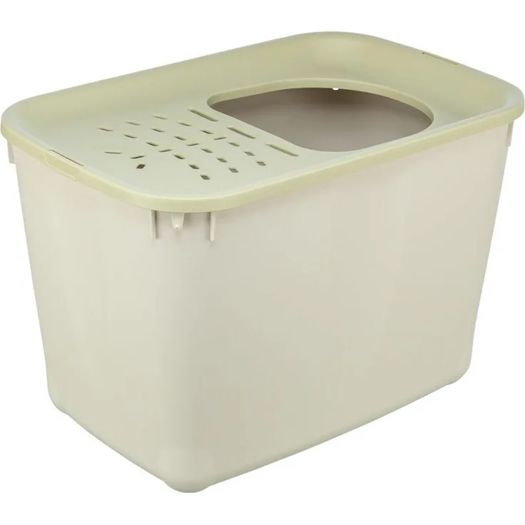TRIXIE Katzentoilette Hop-In, Katzentoilette mit Einstieg von oben und hohem Rand, grau-grün, 38 × 39 × 58 cm