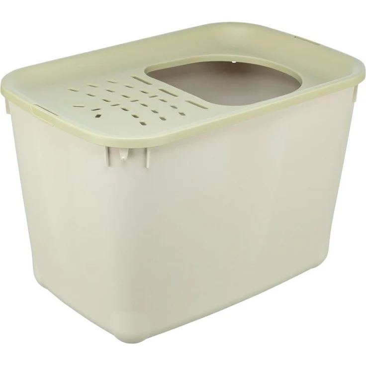TRIXIE Katzentoilette Hop-In, Katzentoilette mit Einstieg von oben und hohem Rand, grau-grün, 38 × 39 × 58 cm