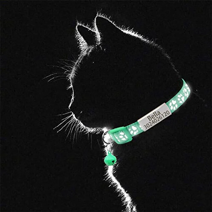 Senristar Personalisierte 2 Pack Reflektierende Katze Halsband, Breakaway mit Edelstahl-Namensschild und Glocke, Schwarz und Silber, Verstellbar für Katzen von 20cm-28cm – Bild 4