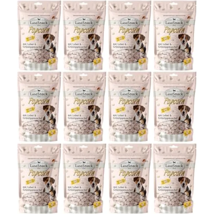 LandSnack Dog Popcorn für Hunde, Reissnack mit weniger als 1% Fett, zuckerfrei und glutenfrei, 12x 100g – Bild 1