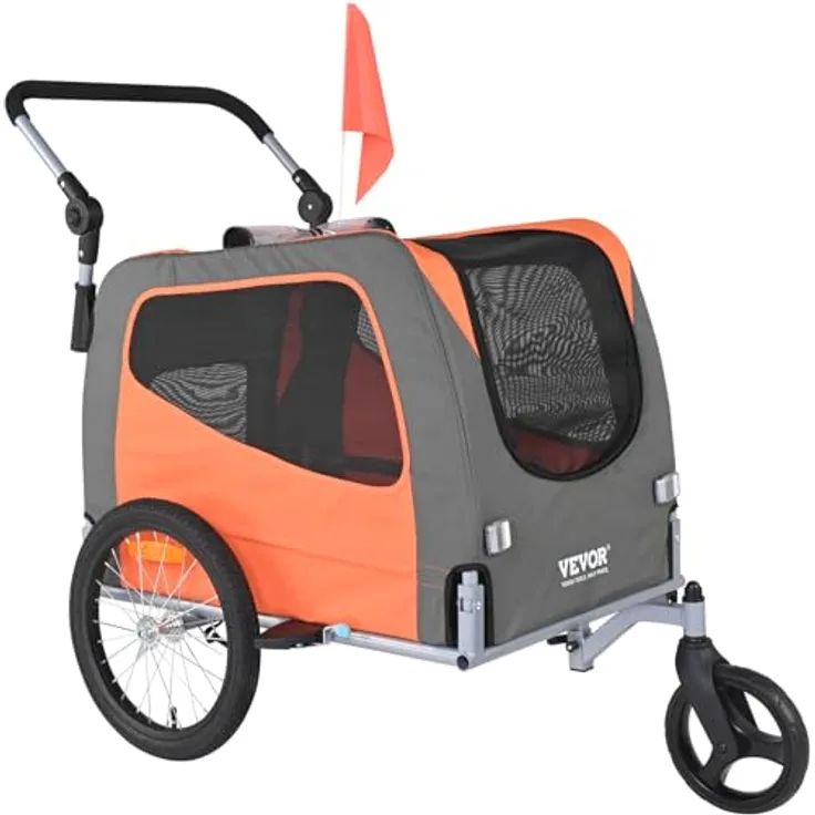 VEVOR Hundeanhänger 30 kg 2in1 Fahrradanhänger aus Kohlenstoffstahl + 600D Oxford-Gewebe, faltbar, für Hunde und Kinder als Jogger, 1440 x 720 x 779 mm