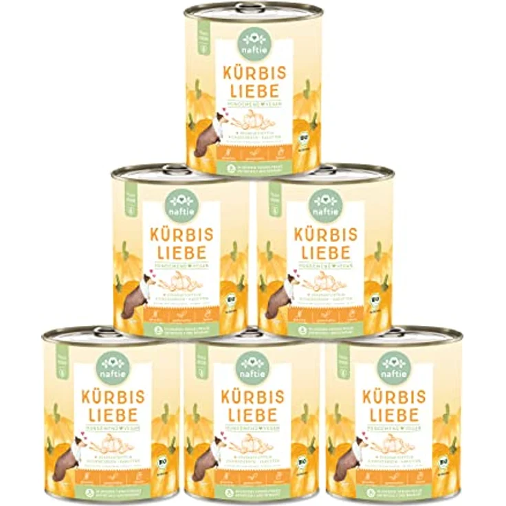 naftie veganes Hundefutter Bio Kürbis Liebe, Veggie Nassfutter Menü mit Süßkartoffeln & Kichererbsen, glutenfrei und purinarm, Diät-Futter, 6X 800g – Bild 1