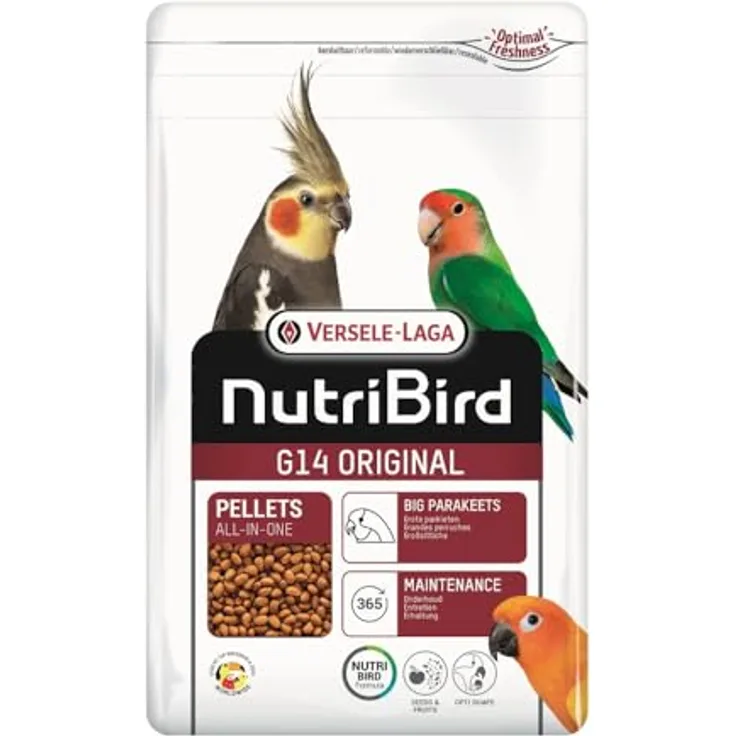 Versele-Laga Nutribird G14 Original, Pellets für Großsittiche mit Präbiotika, 1 kg, ausgewogene Rezeptur mit Vitaminen und Mineralstoffen