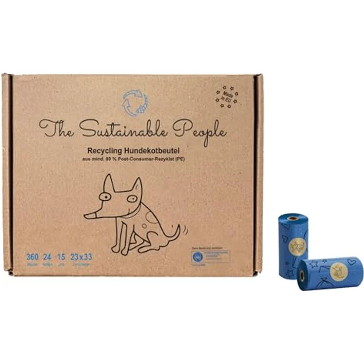 The Sustainable People TSP Recycling Hundekotbeutel, Blauer Engel zertifiziert, groß, 360 Stück, 80% Post-Consumer-Rezyklat, auslaufsicher, Made in EU, 23x33 cm, stark (15µm) – Bild 1