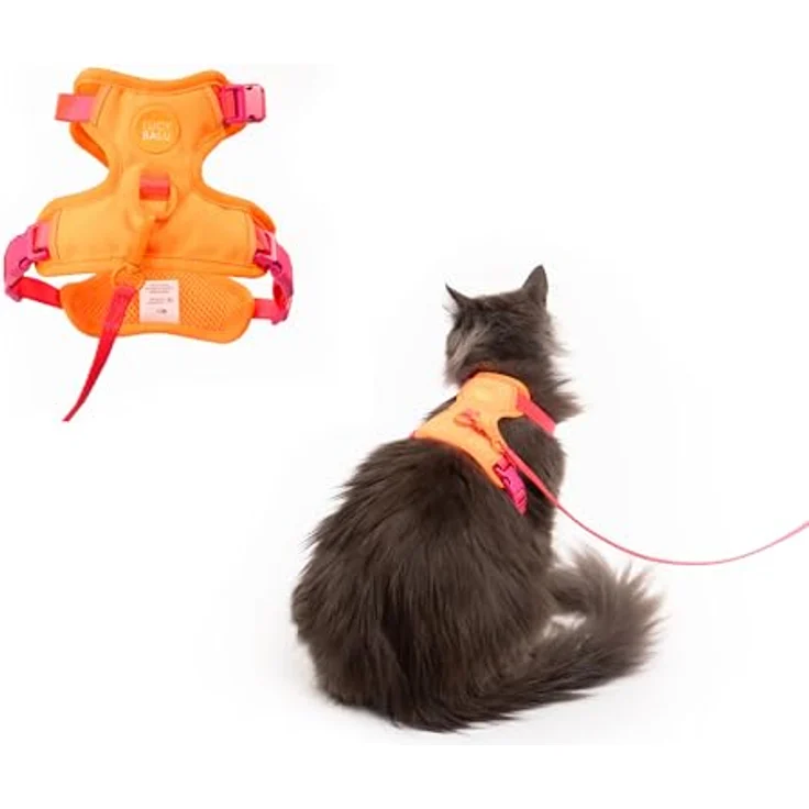 LucyBalu® Explorer Katzengeschirr mit Leine, ausbruchsicheres Brustgeschirr mit AirTag Fach, verstellbar und atmungsaktiv, Berry Orange M/L – Bild 1