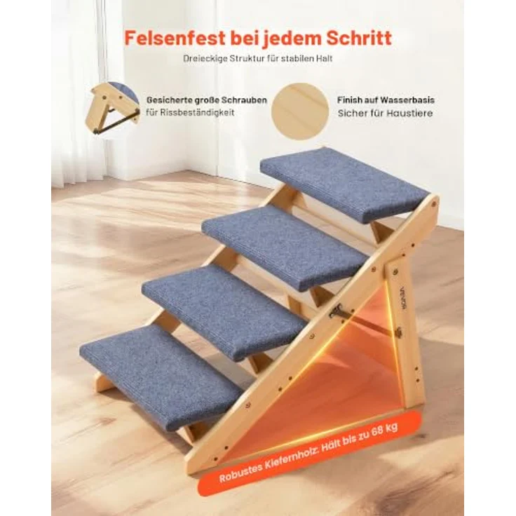 VEVOR Hundetreppe 630x470x490 mm, 4-stufige klappbare Holztreppe für Haustiere bis 68 kg, rutschfeste Oberfläche, ideal für Betten, Sofas & Autos – Bild 3