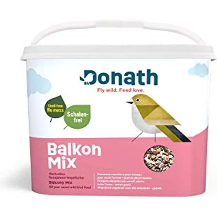 Donath Balkon Mix, schalenfreies Wildvogelfutter für Gartenvögel, 5 kg Eimer, ganzjährig, aus Süddeutschland