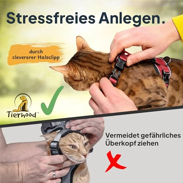 Tierhood Katzengeschirr mit Leine, Leichte Version für Katzen und Kitten, 1,4m Leine, Rot, Größe M, Reflektoren und sicheres Anlegen – Bild 5