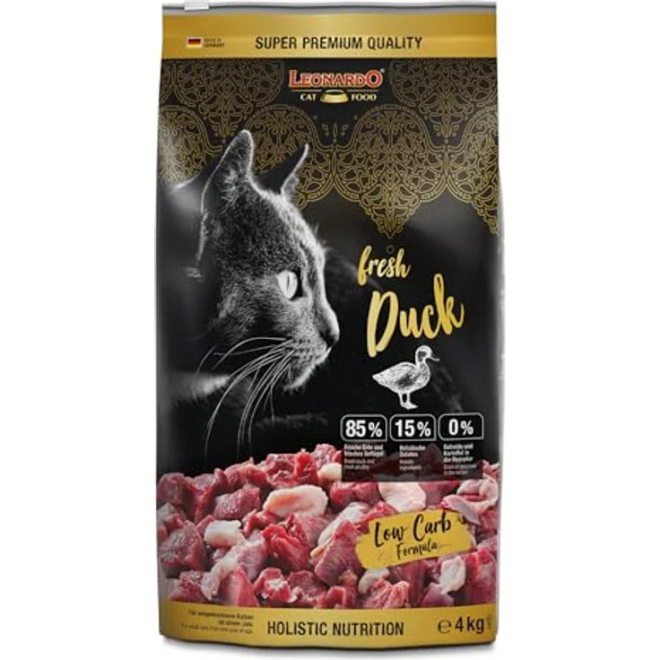 LEONARDO Fresh Duck & Poultry, Katzenfutter mit 85% Frischfleisch, Trockenfutter, 4kg, Alleinfuttermittel für ausgewachsene Katzen ab 1 Jahr – Bild 1