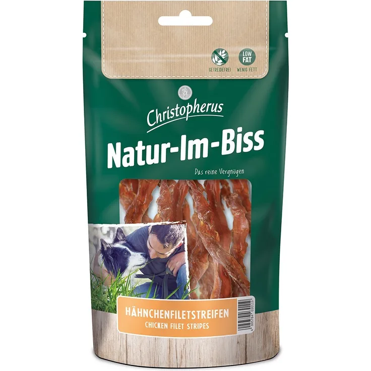 Christopherus Natur-Im-Biss Hähnchenfiletstreifen, Hundesnack aus hochwertigem Hähnchenfilet, 70g