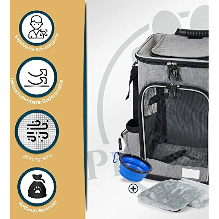 PETSWORLD EST 2021 Faltbarer Hunde-Transportbox Hunderucksack bis 8,5 kg, atmungsaktiv mit Mesh, ergonomisch gepolstert, mit Seitentaschen & Zubehör – Bild 6