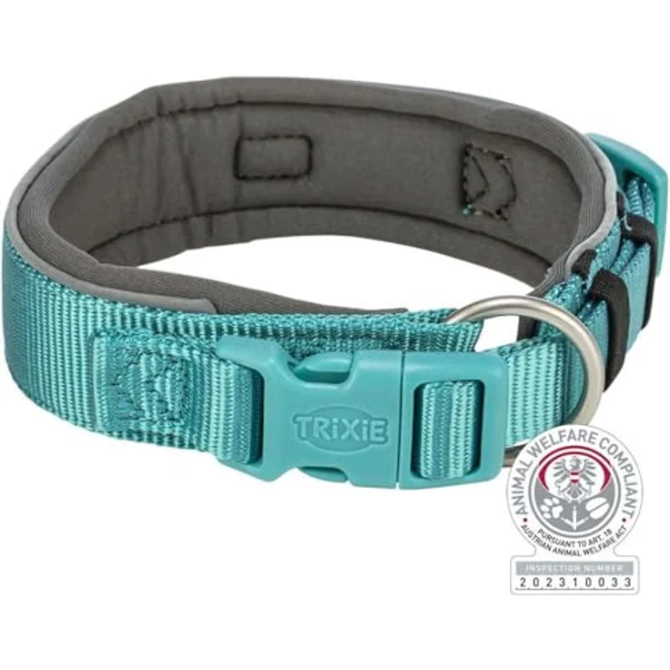 Trixie Premium Halsband, extra breit, M-L, gepolstert mit Neopren, Aqua/Graphit – Bild 3