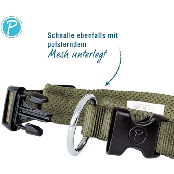 Petlando Mesh Hundehalsband XXS 30-35cm, leicht, atmungsaktiv, weich gepolstert, stufenlos verstellbar, robust in Olive – Bild 3