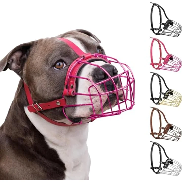 BRONZEDOG Maulkorb für Hunde, Metallmaske mit verstellbaren Lederriemen, für Amstaff und Pitbull, Braun (Rosa), one Size – Bild 1