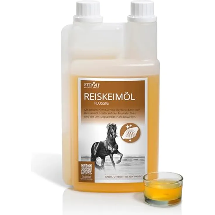 STRÖH Reiskeimöl für Pferde (1l) • 100% Natürlich, Ohne Zusätze, Premium-Futterergänzung für Muskelaufbau und Leistungssteigerung