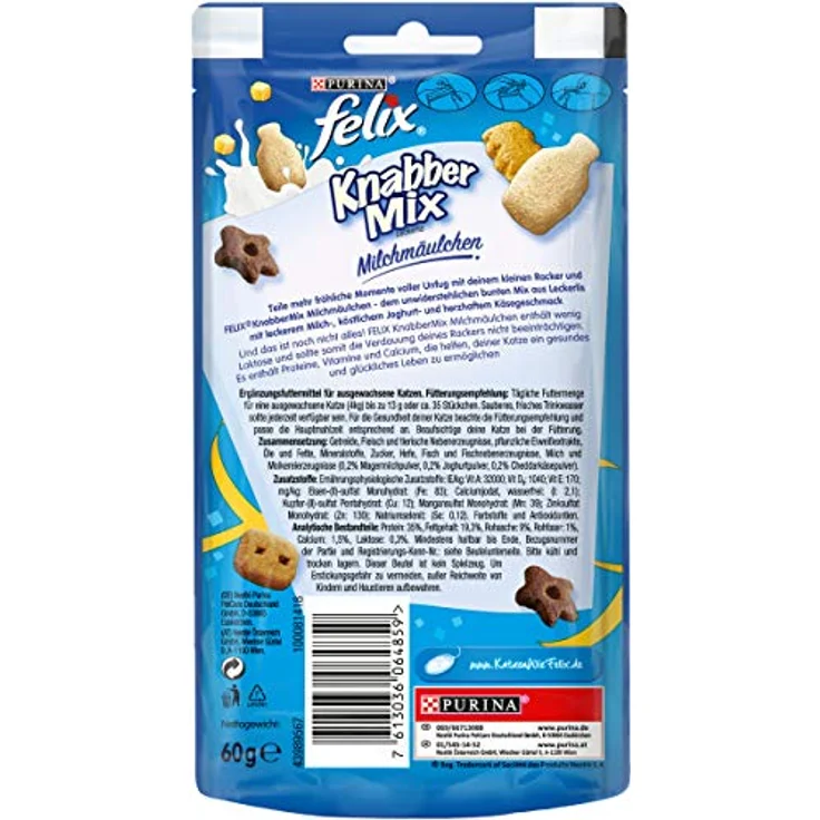 FELIX KnabberMix Milchmäulchen, Katzensnack laktosearm mit Milch-, Joghurt- und Käsegeschmack, 8er Pack (8 x 60g) – Bild 2