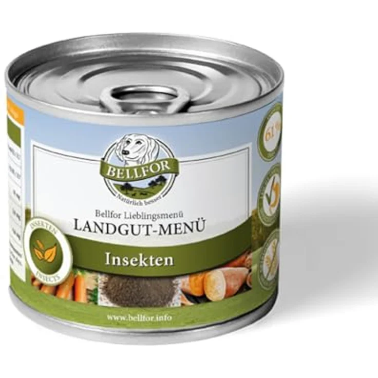Bellfor Sparset Hundefutter für kleine Hunde, purinbewusste Ernährung mit Insektenprotein, 6×200 g Landgut-Menü, 200 g Landgut-Happen, 80 g Immun Pulver – Bild 3