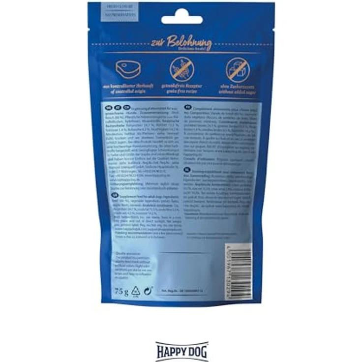 Happy Dog Meat Snack Allgäu, Leckerli aus getrocknetem Rindfleisch für sensible Hunde, 75 g, getreidefrei, glutenfrei – Bild 4