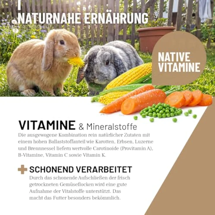 ReaVET Natur Nagerfutter 10 L – Ergänzungsfutter für Kaninchen, Meerschweinchen, Hamster & Mäuse, ohne künstliche Zusätze, mit Gemüseflocken, Kräutern & Getreide – Bild 3