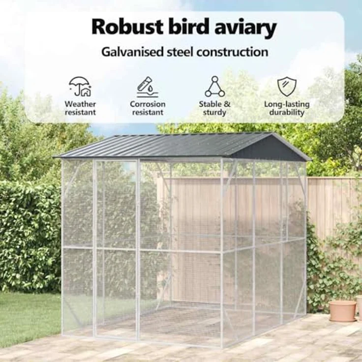 vidaXL Vogelkäfig Anthrazit, Rechteckiger Vogelkäfig aus verzinktem Stahl, 227 x 310 x 247 cm, ideal für Garten und Terrasse – Bild 4