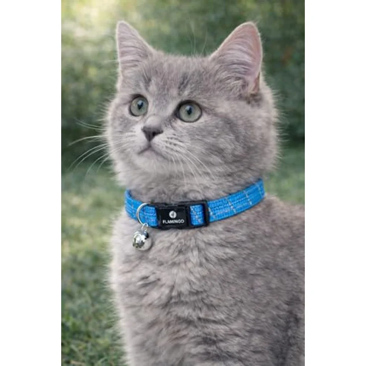 Flamingo Katzenhalsband Kitten Elza, blau, elastisches Nylon, reflektierend, 15–22 cm mit Glöckchen – Bild 1
