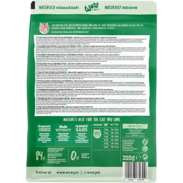 WOW Cat Adult Huhn, Premium-Trockenfutter für ausgewachsene Katzen mit 84 % tierischem Protein, 325 g – Bild 2