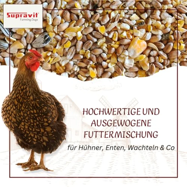 Supravit Geflügelkörnerfutter 5kg – 100 % naturnah & artgerecht, hochwertiges Alleinfutter für Hühner, Enten, Wachteln, ohne Gentechnik, ideal als Winter- oder Zusatzfutter – Bild 2