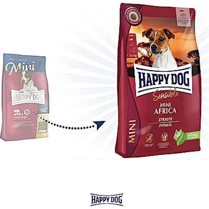 Happy Dog Sensible Mini Africa, getreidefreies Hunde-Trockenfutter mit kleinen, bissoptimierten Kroketten, 800 g – Bild 3