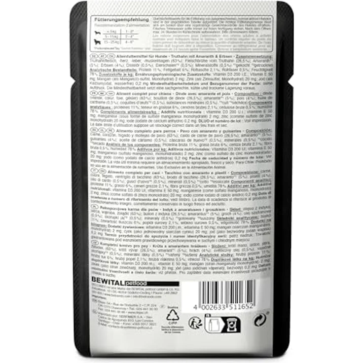 BELCANDO Frischebeutel, 12x125g Truthahn mit Amaranth & Erbsen, Nassfutter für Hunde, Alleinfuttermittel im Einzelportionsbeutel, ohne künstliche Zusatzstoffe – Bild 3