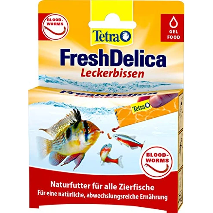Tetra FreshDelica Bloodworms, natürlicher Snack mit roten Mückenlarven in Gelee, 16 x 3 g Beutel für Zierfische – Bild 1