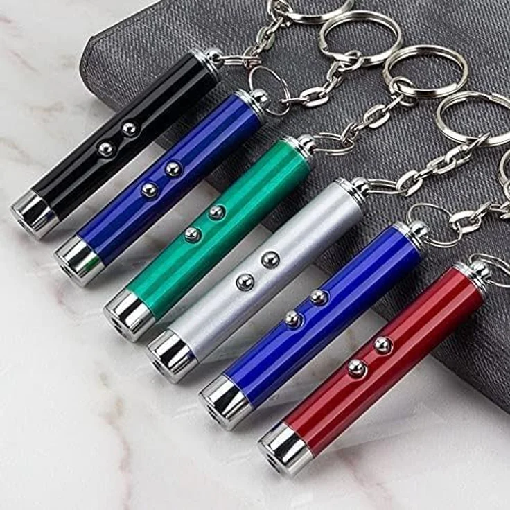 HLXJR 6 Stück LED Pointer Spielzeug für Katzen und Hunde, Interaktives Fangspiel in Rot, Blau, Schwarz, Silber, Lila, Grün, Aluminiumgehäuse, inkl. Taschenlampenfunktion – Bild 4