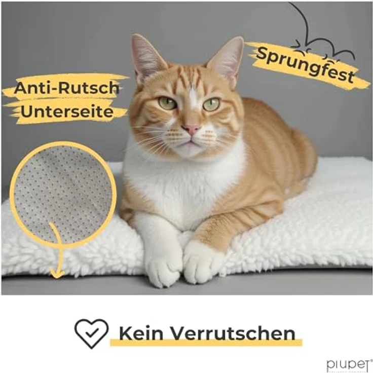 PiuPet Fensterliege für Katzen 90×25 cm, Rutschfestes Katzenbett mit selbstwärmender Katzendecke, Beige – Bild 5